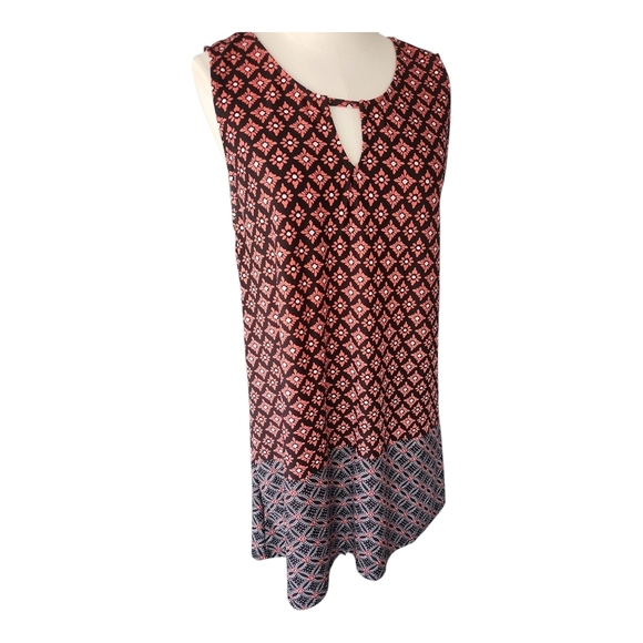 Papillon Sleeveless Shift Dress XL – Red & Black Geometric Floral Print - Picture 3 of 9